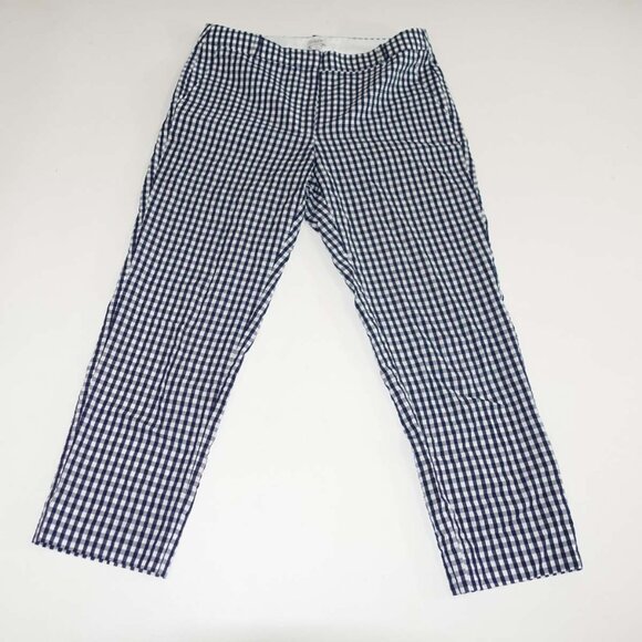 Talbots Women's Skimmer Cropped Pants Size 8 Navy Blue White Gingham Check - Picture 1 of 7